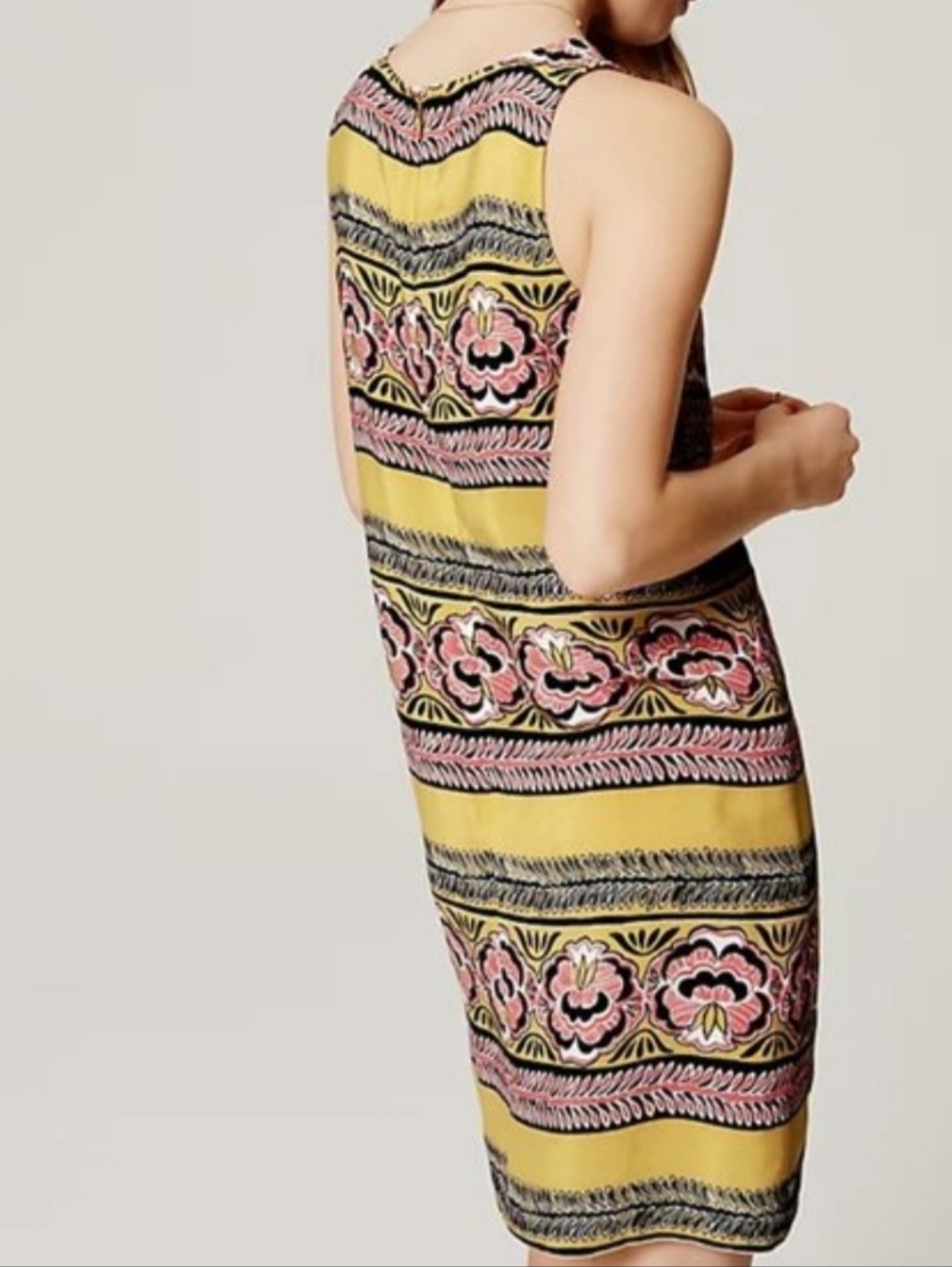 Ann Taylor Loft Yellow Striped Pink Floral Mini Shift Dress Small - Picture 6 of 6